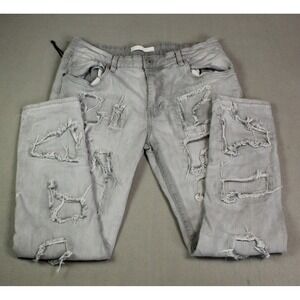 KDNK Men's Distressed Stacked Jeans Size 40 Gray Ripped Grunge Denim Pants